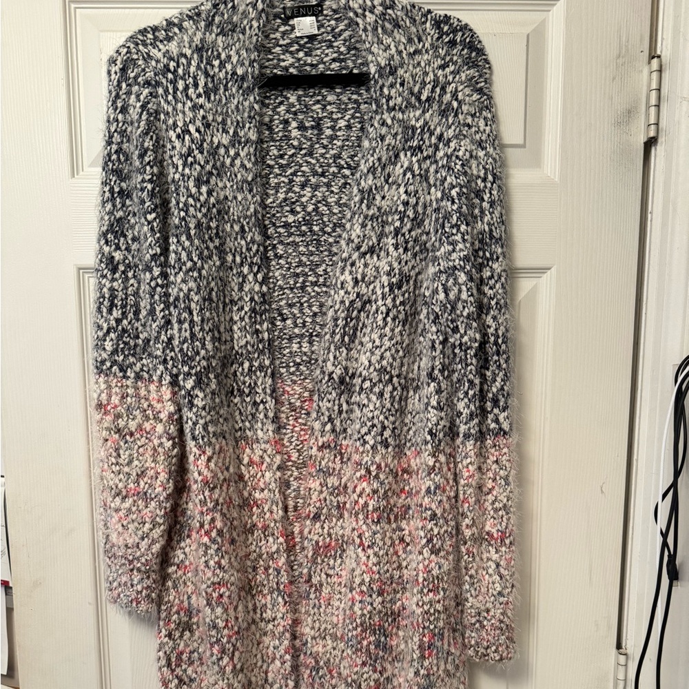 VENUS Blue and White Knit Sweater Cardigan
